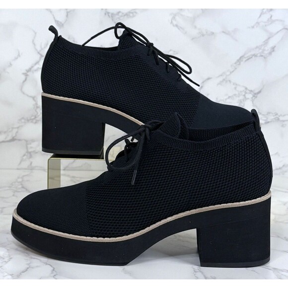 Eileen Fisher Womens Black Jemma Platform Stretch Knit Bootie Shoes Heel Sz 10M - Picture 1 of 10